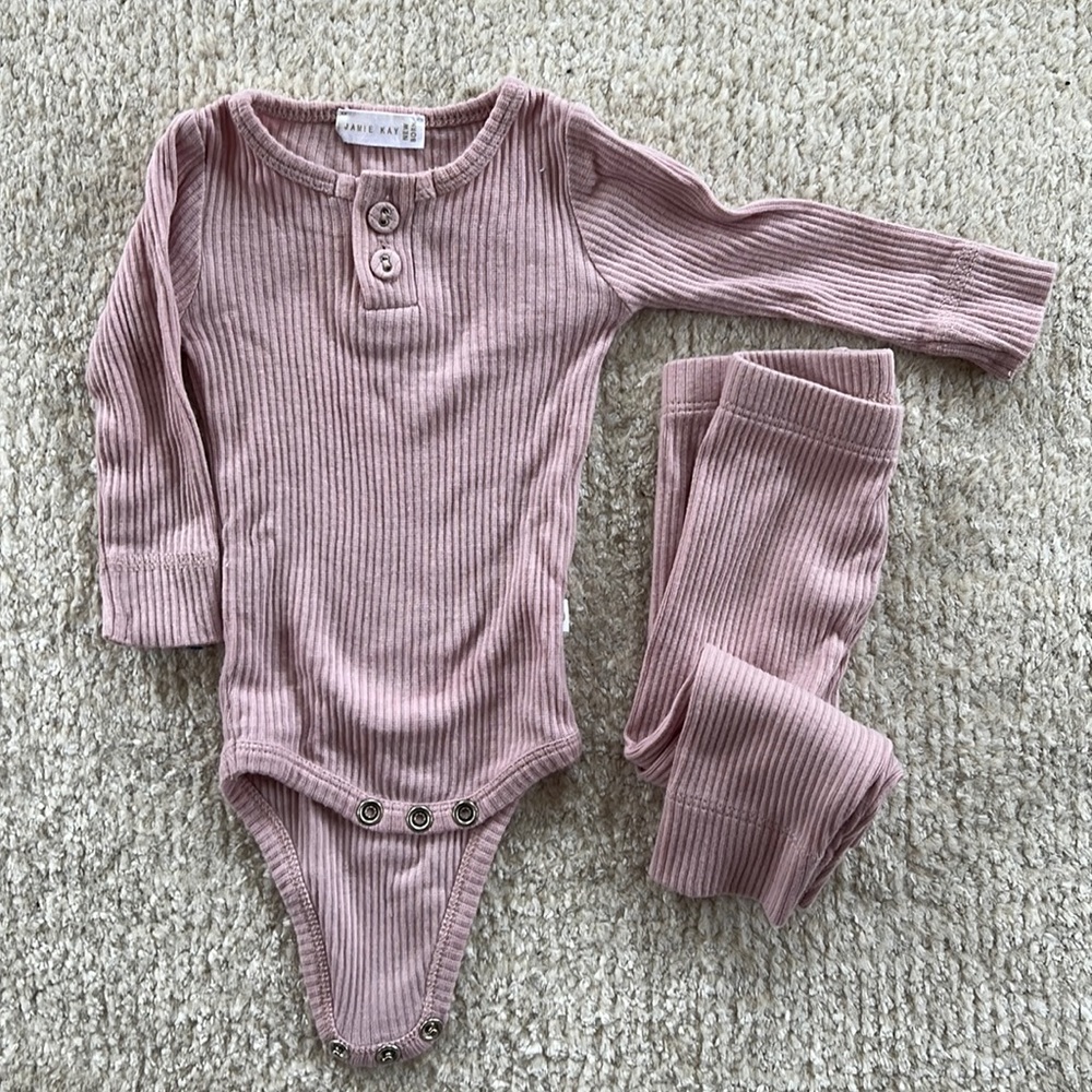 Jamie Kay Organic Ribbed Cotton Henley Onesie with Matching Leggings